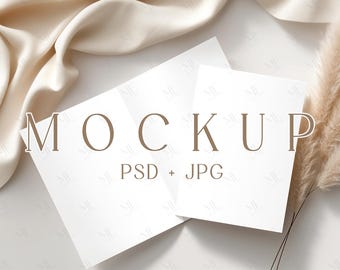 Folded Card Mockup 5x7, Program Card Mockup, Open Booklet PSD, Minimal Card Mockup, Double Invite Mockup, Wedding Mockup Stationary Mockup