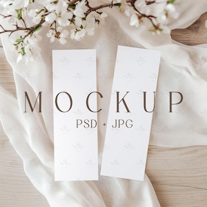 2x6 Mockup de marcador, Mockup de tira de foto, Mockup de marcador de sublimação PSD, Mockup de cartão de marcador duplo Boho, Mockup de marcador de cabine de fotos definido
