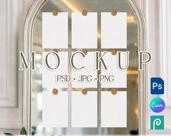 Seating Chart Cards Mockup, Elegant Mirror Place Card Canva Template, Wedding Banner Table Chart Sign Mock-up