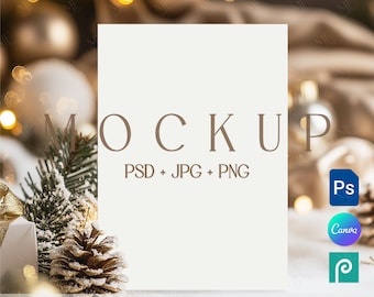 Holiday Invitation Mockup, Christmas Greeting Card Mock up, Winter New Year Invite Card Mockups