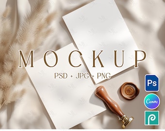 Set kaartmodel, dubbele kaart PNG PSD, mockup bruiloftswenskaart, voor- en achterkant uitnodigingskaart mockup canva, boho 2 kaarten mock-up 5 x 7