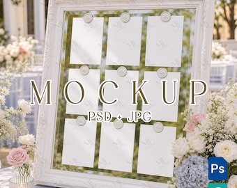 Seating Chart Mockup, Table Number Card PSD Mirror Wedding Display, Seating Cards Mock-ups