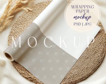 Gift Wrapping Paper Mockup, Rolled Paper Mock up PSD, Wrapping Roll Paper Mockup, Paper Pattern Mockup, Gift Wraps Paper Roll MockupTemplate