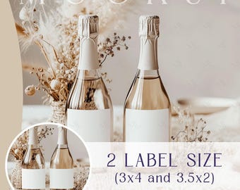Champagne Bottle Label Mockup, Champagne Sticker Mock Up, Mini Champagne Mockup Label, Champagne Mockup, 3x4 Label Mockup PSD Smart Object
