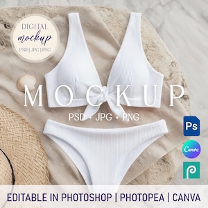 Two-Piece Swimwear Bikini PSD and PNG Canva Mockup, Women's Bikini Swimsuit Mockup, Modern Beach Swimsuit Template, Fashion Bikini Mock-up