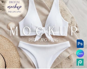 Bikini Mockup, tvådelad baddräkt mall PSD Canva