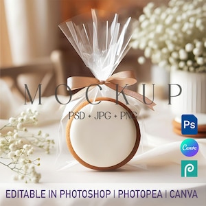 Sugar Cookie Mockup, Round Cookie PSD Canva Template, Icing Label Topper PNG Mock up