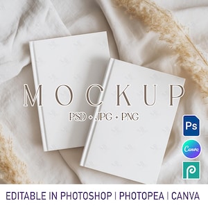 Två inbundna journaler – A5 anteckningsbok fram- och baksida PSD Canva-mall, Planner fotobok Mockup