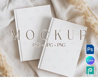 Two Hardcover Journals Mockup – A5 Notebook Front & Back PSD Canva Template, Planner Photobook Mockup