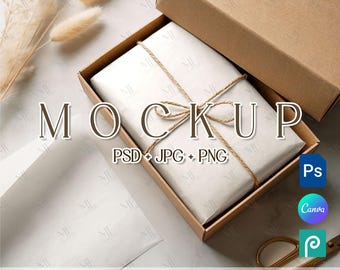 Wrapping Paper Mockup PSD Canva, Gift Wrap Packaging Box Mockup