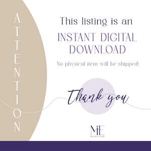 May include: A digital download announcement with text that reads "This listing is an INSTANT DIGITAL DOWNLOAD. No physical item will be shipped!" The words "Thank you" are also included.