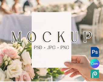 Wedding Invitation Mockup 5x7, Hand Holding Greeting Card Template PSD Canva