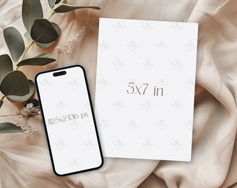 Card and Phone Mockup, Iphone & Invite Card Mockup, Smartphone Greeting Card Mock Up, boho smartphone mockup, Digital Invitation Card mockup