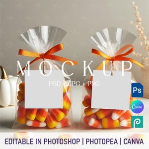 Halloween Candy corn Tag Mockup, Halloween Süßigkeit 2x3,5 Tag Etiketten, Zwei rechteckige Tags Mockup PSD, Halloween Süßigkeiten Gunst Anhänger Mockup