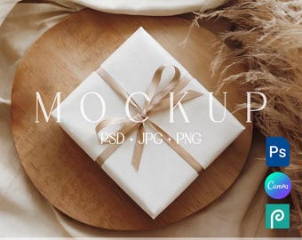 Gift Wrap Mockup, Wrapping Paper Template, Wedding Birthday Box Paper Present PSD PNG