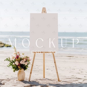 Boho Willkommensschild Mockup, Sommerhochzeit Zeichen Mockup, Landschaft Mockup, Ozean Staffelei Zeichen, Hochzeitsplakat Mockup, Sitzplan Mockup PSD