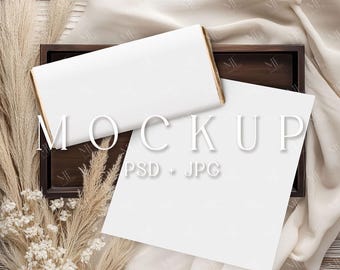 Chocolate Wrapper Mockup, Chocolate Label Mockup PSD, Chocolate Bar Wrapper Mock-up, Gift Candy Bar Mock up, Favor Chocolate Label Template