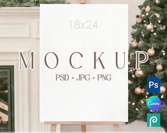 Christmas Welcome Sign Mockup, Holiday 18x24 Easel Poster Template, Winter Seating Chart Mockups