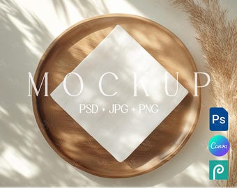Boho Paper Napkin Mockup, Wedding Cocktail Napkins PSD and Canva Template Digital Download