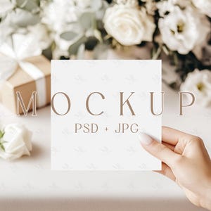 Boho quadratisches Kartenmodell, 5x5 Kartenmodell, Grußkartenmodell, Hochzeitseinladung Vorlage PSD, quadratisches Postkartendekor Mockup PSD