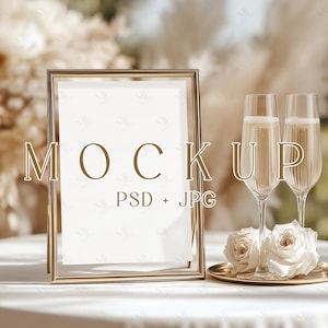 5x7 Framed Table Sign Mockup, Wedding Table Number or Menu Card PSD, Boho Bar Sign Mockup, Elegant Event Tabletop Wedding Sign Mock-up