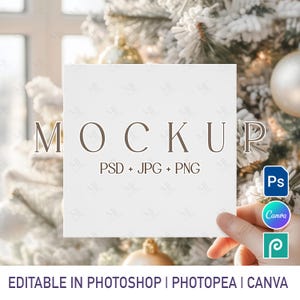 Christmas Square Invitation Card Mockup 5x5, Greeting Cards PSD PNG Template, Holiday  Postcard Mockup