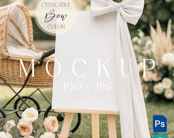 Wellcome Sign Mockup, Baby Shower or 1st Birthday Easel Sign Mockup PSD, Ceremony Poster Mockup, Party Banner Sign Mockup, Backdrop Sign PSD