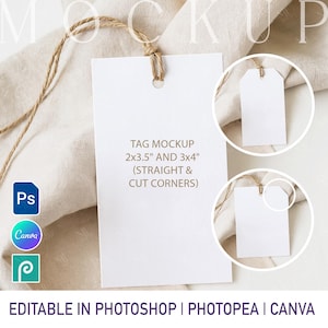 Gift Tag Mockup PSD PNG, Label or Thank You Favor Tag Template, Canva Rectangular Tags