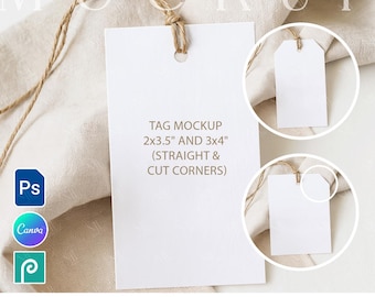 Gift Tag Mockup PSD PNG, Label or Thank You Favor Tag Template, Canva Rectangular Tags