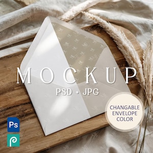 PSD per fodera per busta, mockup per invito Boho, mockup per biglietto 5x7, mockup per inserto busta, mockup per cancelleria per matrimonio