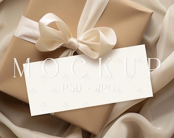 Gift Voucher Mockup, 7x3 Gift Card Mockup, Holiday Ticket PSD, Favor Card Certificate Mockup, Printable Gift Card Template Boho PSD