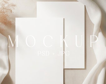 Double Card Mockup, Two Sides Invitation Card Mockup, 5x7 Boho Card Mockup, Baby Shower or Birthday Invite Card Mockup, PSD smart object JPG