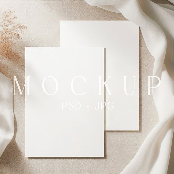 Double Card Mockup, Two Sides Invitation Card Mockup, 5x7 Boho Card Mockup, Baby Shower or Birthday Invite Card Mockup, PSD smart object JPG