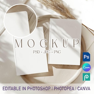 Hardcover Journal Mockup, A5 Double Notebook PSD PNG, Planner Photobook Cover Mock-up Template