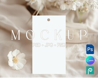 Wedding Favor Gift Tag Mockup PSD, Rectangle Thank You Label Mock up PNG Canva