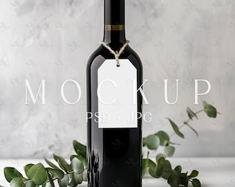 Wine Bottle Mockup,  Bottle Label MockUp, Blank Wine Gift Tag Mockup, 2x3,5 Wine Bottle Tag Mockup, Wine Thank You Tag Mockup, Smart Objects