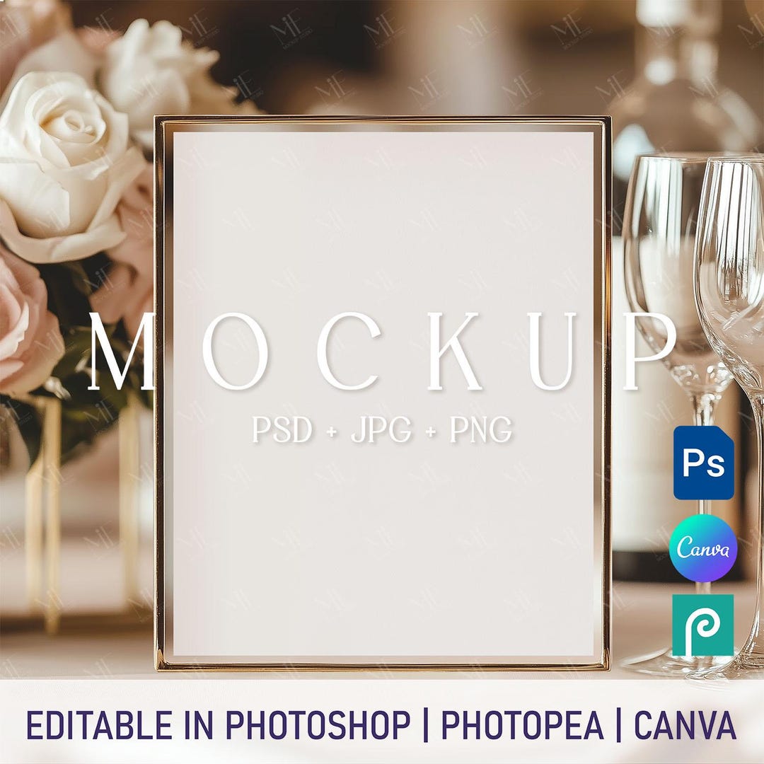 Wedding Table Sign Mockup, 8x10 Menu Tables Number Frame Canva, Bar ...