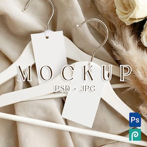 Clothing Tag Mockup PSD, Garment Hang Tag Mockup, Fashion Label Tag Apparel Brand Tag Mock up, Hanger Tag Product Packaging Mockup