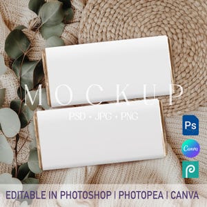 Chocolate Bar Label Mockup – PSD Canva Template, Gift Wrapper or Wedding Favor Candy Mockup