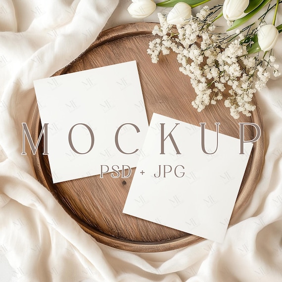 Square Card Mockup, Double Invitation Card Template PSD, Two Greeting Card Mock-Up, Editable Postcard Set Mockup, Square Card Design Mock up