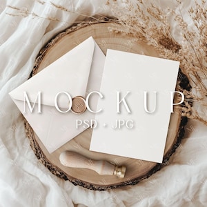 Grußkarten Mockup, Boho Einladung Mockup 5x7, Hochzeitseinladung Mockup, Postkarte Mockup PSD, Babypartyeinladungskarte Mockup