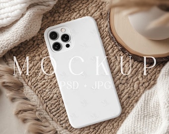 iPhone 15 Case Mockup,Phone Mockup PSD, Boho Smartphone Case Mockup, Mockup of Phone Case, Neutral Mockup Tough Case Smart Object