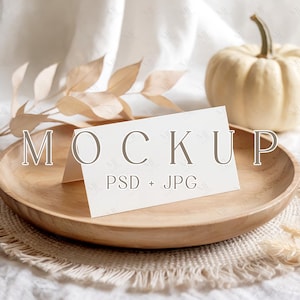 Place Card Mockup PSD, Boho Wedding Name Card Mock-up, 3.5x2 Table Card for Baby Shower or Thanksgiving Mockup, Flat Lay Stationery Mockup