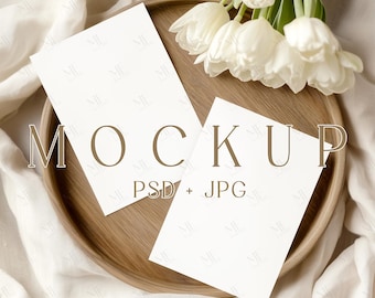 Invitation Mockup Set 5x7, Bridal Wedding Double Cards Mock up, Boho Poster Template PSD