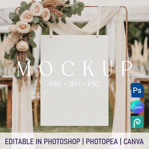 Maqueta de póster de plano de asientos colgante, maqueta de letrero de bienvenida (Canva), maqueta de póster bohemio (PSD PNG), maqueta de letrero de boda de 18 x 24 pulgadas, plano de asientos (Canva)