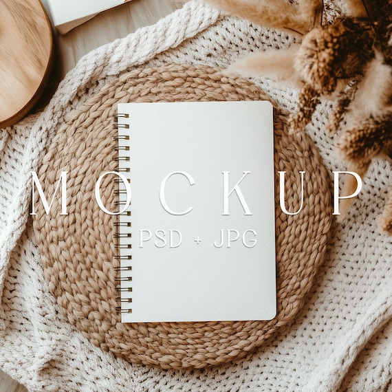 Spiral Notebook Mockup PSD, A4 Journal Mockup, Boho Notebook Design, Planner Notebook Mockup, Blank Spiral Notebook Mockup, Notebook Mock-Up