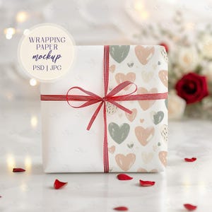 Wrapping Paper Mockup, Gift Wrap Mockup, Valentine&#39;s Day Present Paper Wrapping Mock up, Wedding Party Gift Box Pattern Paper Mockup PSD
