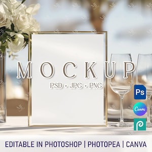 Hochzeit Tischschild PSD MockUp, 8x10 Bar Menü Schild Mockup, Eleganter Sommer Rahmen Karte Mockup PNG, Canva Menü Tisch Beschilderung Mockup
