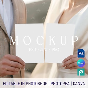 Hochzeitseinladung Mockup Set, Doppel 5x7 Karte PSD PNG Canva Mockup, 2 Seite Geschenk einladen Mockup, Boho Grußkarte Mockup Doppelseitig
