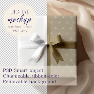 Wrapping Paper Mockup, Gift Wrap Design Mockup, Editable Gift Wrapping Mock-Up, Present Box and Wrapping Paper Mock up, Packaging Design PSD
